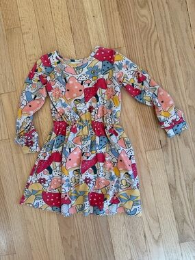 Girls' Long Sleeve Floral & Mushroom Print Dress - Multi-Color